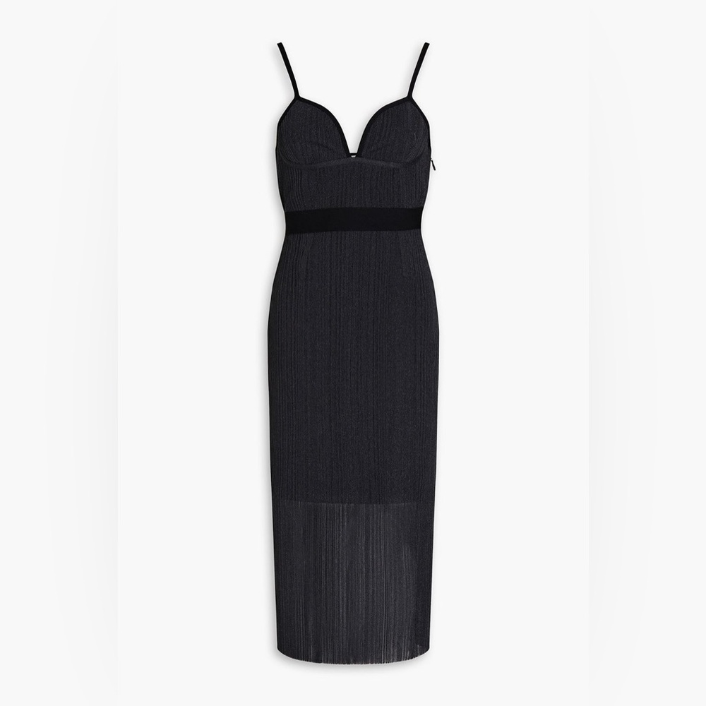Herve Leger Metallic ribbed-knit midi dress S